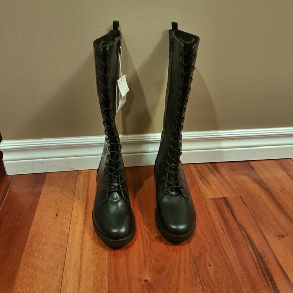 New! Black Zara knee high lace up combat boots Faux leather - Size 7.5 - BNWT! - Picture 1 of 2